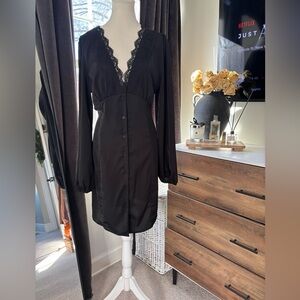 Elegant Black Lace Button-Down Dress